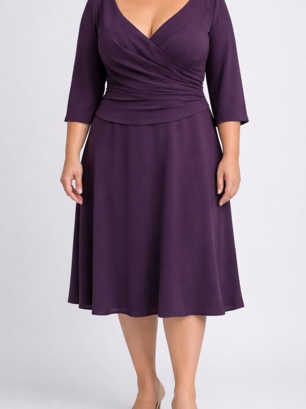JJ's House Anahita Plum A-line V-Neck Pleated Chiffon Dress NWT Size 18
